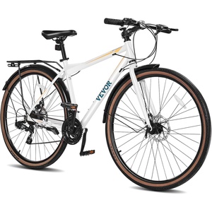 VEVOR Hybrid Bike, Lightweight Aluminum Frame Bike, 700c Wheel Men Women Hybrid Bicycle, Step-Over/Step-Through Adult Urban City Commuter Bikes, with 7/24 Speed, Alloy Adjustable Stem and Seat(24 Speed（700x40C）)