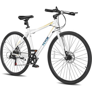 VEVOR Hybrid Bike, Lightweight Aluminum Frame Bike, 700c Wheel Men Women Hybrid Bicycle, Step-Over/Step-Through Adult Urban City Commuter Bikes, with 7/24 Speed, Alloy Adjustable Stem and Seat(7 Speed（700x35C）)