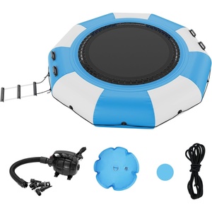 VEVOR Inflatable Water Bouncer, 10ft Recreational Water Trampoline, Portable Bounce Swim Platform with 3-Step Ladder & Electric Air Pump, Kids Adults Floating Rebounder for Pool, Lake, Water Sports(10ft Blue+white)