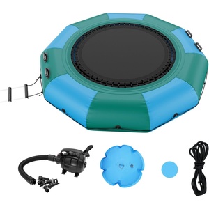 VEVOR Inflatable Water Bouncer, 10ft Recreational Water Trampoline, Portable Bounce Swim Platform with 3-Step Ladder & Electric Air Pump, Lake, Water Sports, Kids Adults Floating Rebounder for Pool