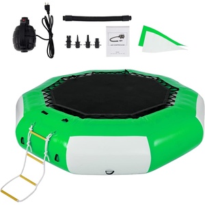 VEVOR Inflatable Water Trampoline, 10ft Recreational Water Bouncer with Escalator, Round Inflatable Water Trampoline in Green and White, Floating Trampoline for Lakes, Pools, Calm Sea