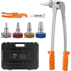 VEVOR PEX Pipe Expander Tool Kit, Manual Tubing Expansion Tool for 3/8″, 1/2″, 3/4″, 1″ PEX Pipes – with 4 Expanding Heads, Pipe Cutter & Carrying Case for Radiant Heating & Water Plumbing System