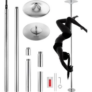 VEVOR Professional Dancing Pole, Spinning Static Dancing Pole Kit, Portable Removable Pole, 45mm Heavy-Duty Stainless Steel Pole, Height Adjustable Fitness Pole, for Exercise Home Club Gym, Silver(Chrome-Round)