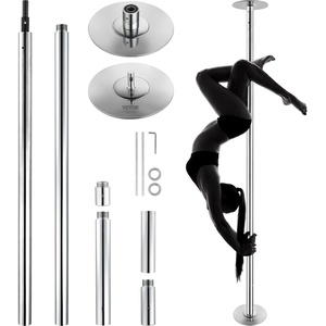 VEVOR Professional Dancing Pole, Spinning Static Dancing Pole Kit, Portable Removable Pole, 45mm Heavy-Duty Stainless Steel Pole, Height Adjustable Fitness Pole, for Exercise Home Club Gym, Silver(Silver-Round)