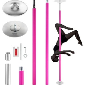 VEVOR Professional Dancing Pole, Spinning Static Dancing Pole Kit, Portable Removable Pole, 45mm Heavy-Duty Stainless Steel Pole, Height Adjustable Fitness Pole, for Exercise Home Club Gym, Silver(Pink)