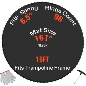 VEVOR Replacement Trampoline Mat, Jumping Mat Fits 12/13/14/15 ft Frame, Universal Jumping Round Trampoline, UV-Resistant Mat with Spring Tool & 72/80/92 V-Rings, Fit 5.5″/6.5″/7″ Spring Length(15FT-96 V-rings-Fit 6.5″ Spring Length)