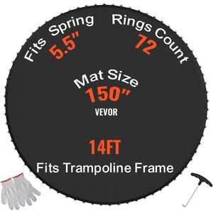 VEVOR Replacement Trampoline Mat, Jumping Mat Fits 12/13/14/15 ft Frame, Universal Jumping Round Trampoline, UV-Resistant Mat with Spring Tool & 72/80/92 V-Rings, Fit 5.5″/6.5″/7″ Spring Length(14FT-72 V-rings-Fit 5.5″ Spring Length)