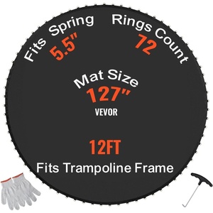 VEVOR Replacement Trampoline Mat, Jumping Mat Fits 12/13/14/15 ft Frame, Universal Jumping Round Trampoline, UV-Resistant Mat with Spring Tool & 72/80/92 V-Rings, Fit 5.5″/6.5″/7″ Spring Length(12FT-72 V-rings-Fit 5.5″ Spring Length)
