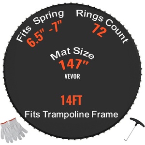 VEVOR Replacement Trampoline Mat, Jumping Mat Fits 12/13/14/15 ft Frame, Universal Jumping Round Trampoline, UV-Resistant Mat with Spring Tool & 72/80/92 V-Rings, Fit 5.5″/6.5″/7″ Spring Length(14FT-72 V-rings-6.5-7″ Spring Length)