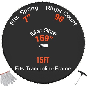 VEVOR Replacement Trampoline Mat, Jumping Mat Fits 12/13/14/15 ft Frame, Universal Jumping Round Trampoline, UV-Resistant Mat with Spring Tool & 72/80/92 V-Rings, Fit 5.5″/6.5″/7″ Spring Length(15FT-96 V-rings-Fit 7″ Spring Length)