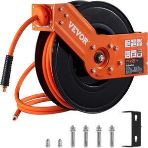 VEVOR Retractable Air Hose Reel 3/8 IN x 50 FT Hybrid Air Hose Max 300PSI | 5ft Lead in, Ceiling/Wall Mount, Single Arm, Heavy Duty Steel Air Compressor Hose Reel(Open Reel)