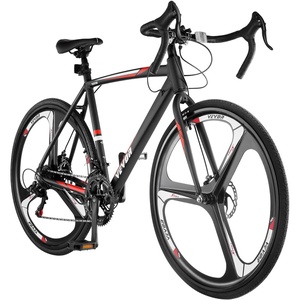 VEVOR Road Bike, 700C Wheels Racing Bike, Shimano Drivetrain City Commuter Road Bicycle, Urban Adult Sport Bicycle with Drop Bar, for Men and Women(Black+Red)