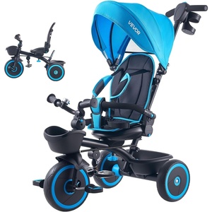 VEVOR Toddler Tricycle & Stroller for 1-5 Year Old, 6-in-1 Kids Trike with Parent Push Handle, Canopy, Adjustable Seat and Storage, Tricycle for Toddlers, Birthday Toy for Boys and Girls, Blue/Black(Blue)