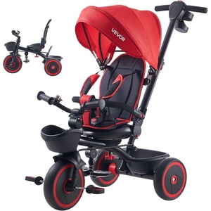 VEVOR Toddler Tricycle & Stroller for 1-5 Year Old, 6-in-1 Kids Trike with Parent Push Handle, Canopy, Adjustable Seat and Storage, Tricycle for Toddlers, Birthday Toy for Boys and Girls, Blue/Black(Red)