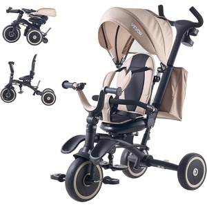 VEVOR Toddler Tricycle & Stroller for 1-5 Year Old, 6-in-1 Kids Trike with Parent Push Handle, Canopy, Adjustable Seat and Storage, Tricycle for Toddlers, Birthday Toy for Boys and Girls, Blue/Black(Khaki)