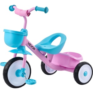 VEVOR Toddler Tricycle for 2-5 Year Old, Kids Trike with Adjustable Seat, Storage Basket, Carbon Steel Frame, Handlebar Grips for Outdoor Play, Tricycle for Toddlers, Birthday Toy for Boys and Girls