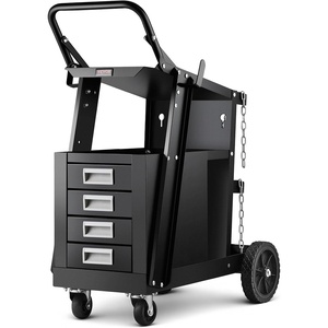 VEVOR Welding Cart, 3-Tier Welder Cart Heavy Duty with 400 Lbs Weight Capacity, 360° Swivel Wheels, Tank Storage Safety Chains, Rolling MIG Welder Cart for TIG, ARC, MMA, Plasma Cutter Welding Machine(2-Tier 4 Drawers)