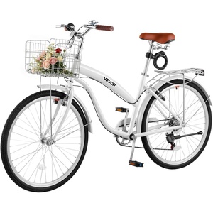 VEVOR Women Beach Cruiser Bike, 24/26 Inch 1/7 Speed, Pink & Light Blue Ladies Bicycle, Adjustable Seat, Front Basket & Rear Rack, Perfect for Daily Riding, Shopping & Fitness(White)