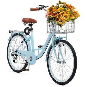 VEVOR Women Beach Cruiser Bike, 24/26 Inch 1/7 Speed, Pink & Light Blue Ladies Bicycle, Adjustable Seat, Front Basket & Rear Rack, Perfect for Daily Riding, Shopping & Fitness(Light blue)