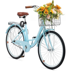 VEVOR Women Bike, 7-Speed and 1-Speed, 24-26 Inch Pink and Light Blue Beach Cruiser Bike, with Large Capacity Basket and Rear Rack, Adjustable Seat, Fits for Cycling, Exercise & Shopping(Light blue)