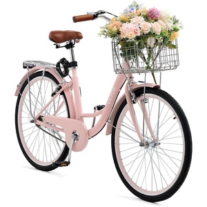 VEVOR Women Bike, 7-Speed and 1-Speed, 24-26 Inch Pink and Light Blue Beach Cruiser Bike, with Large Capacity Basket and Rear Rack, Adjustable Seat, Fits for Cycling, Exercise & Shopping(Pink)