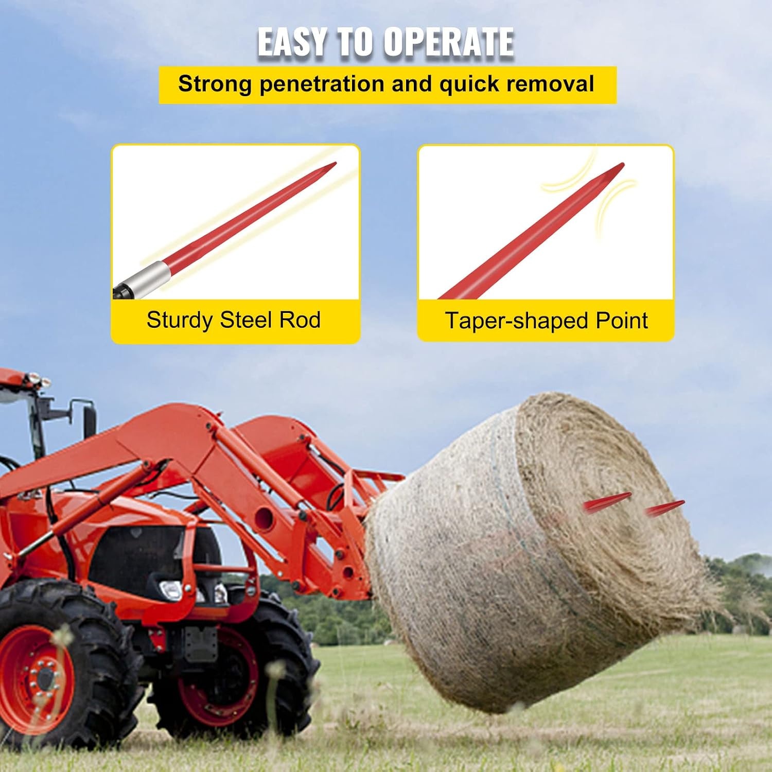 image:imageMophorn Pair Hay Spear 43 Bale Spear 3000 lbs Capacity Bale Spike Quick Attach Square Hay Bale Spears 1 34 Red Coated Bale Forks Bale Hay Spike with Hex Nut amp Sleeve for Buckets Tractors Loaders39