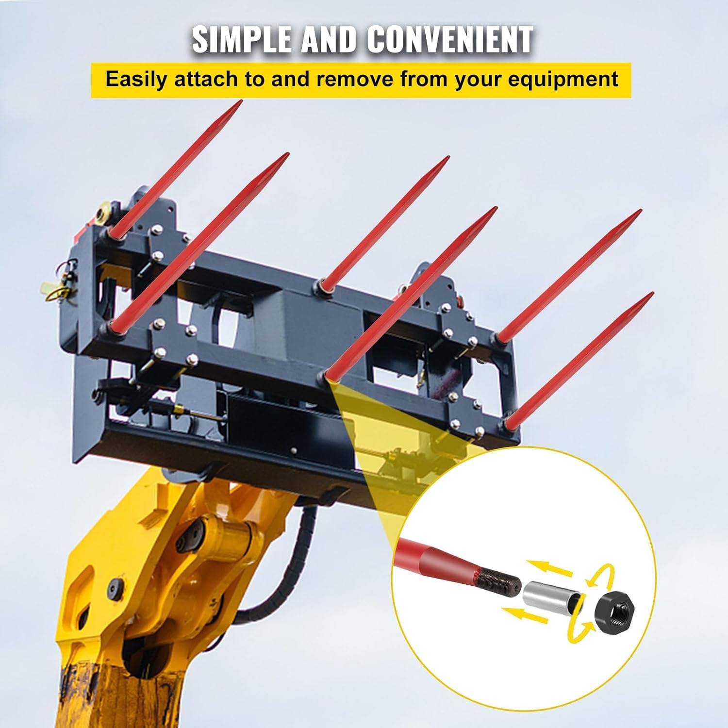 image:imageMophorn Pair Hay Spear 43 Bale Spear 3000 lbs Capacity Bale Spike Quick Attach Square Hay Bale Spears 1 34 Red Coated Bale Forks Bale Hay Spike with Hex Nut amp Sleeve for Buckets Tractors Loaders39