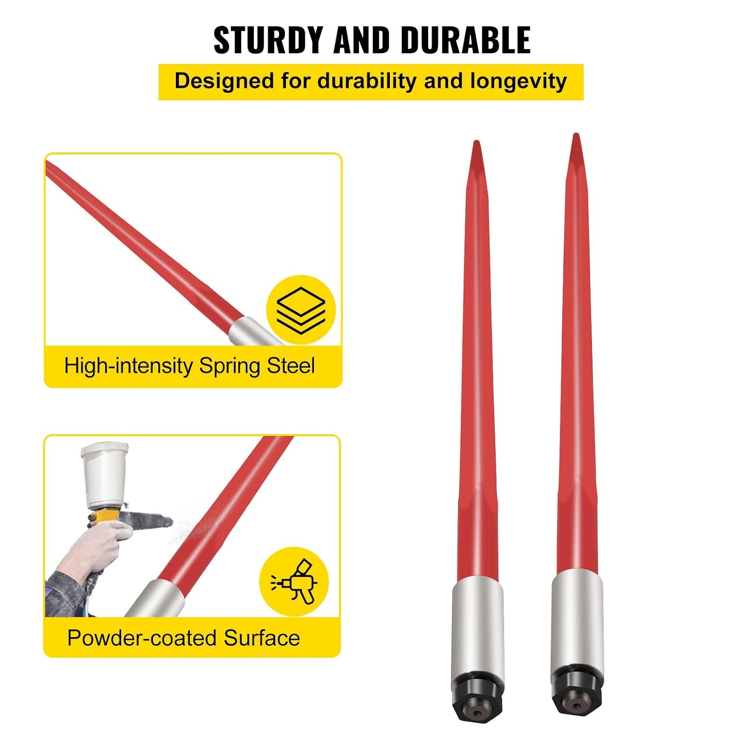 image:imageMophorn Pair Hay Spear 43 Bale Spear 3000 lbs Capacity Bale Spike Quick Attach Square Hay Bale Spears 1 34 Red Coated Bale Forks Bale Hay Spike with Hex Nut amp Sleeve for Buckets Tractors Loaders39