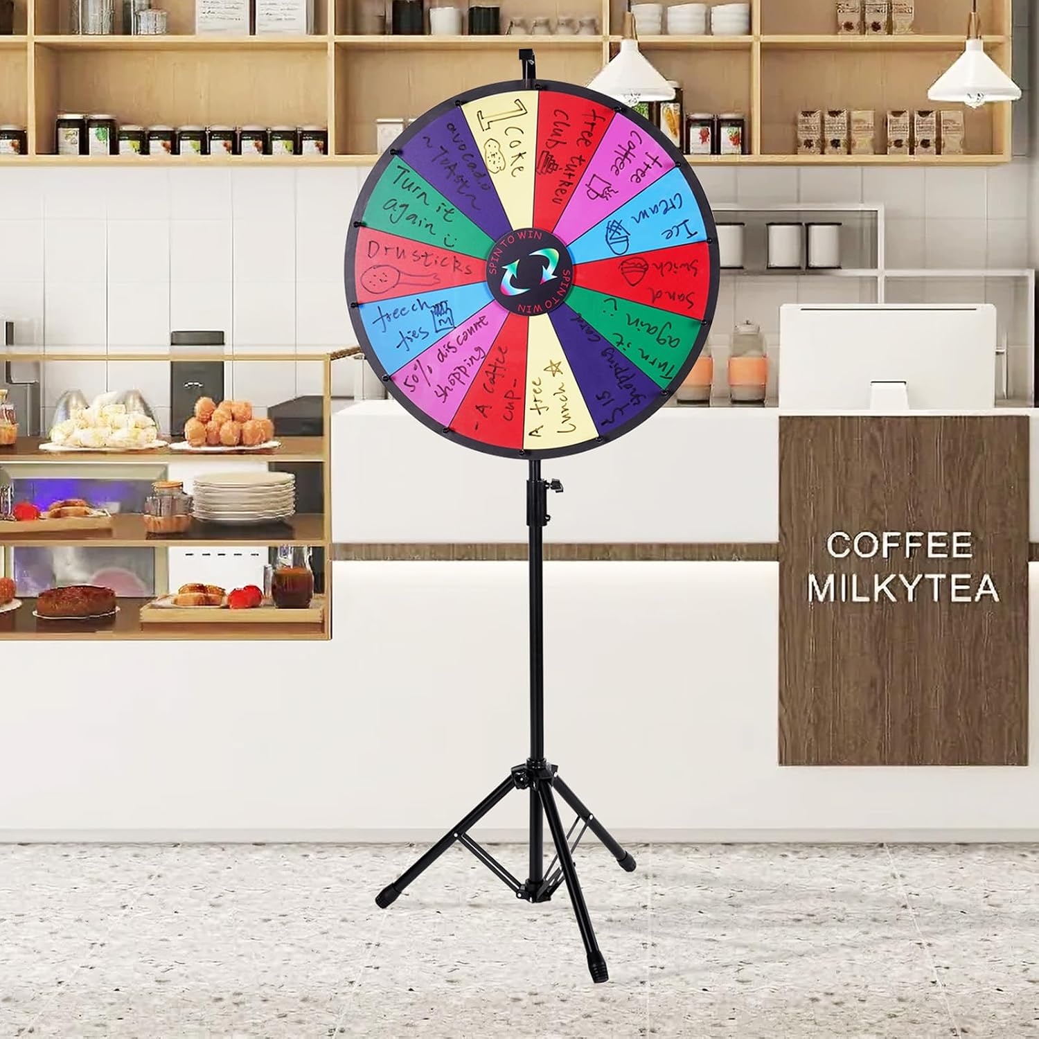 image:imageVEVOR 24 Color Prize Wheel Tripod Floor Stand Color Prize Wheel 14 Slots Dry Ease Fortune Spinner Fortune Spinning Game24 inch
