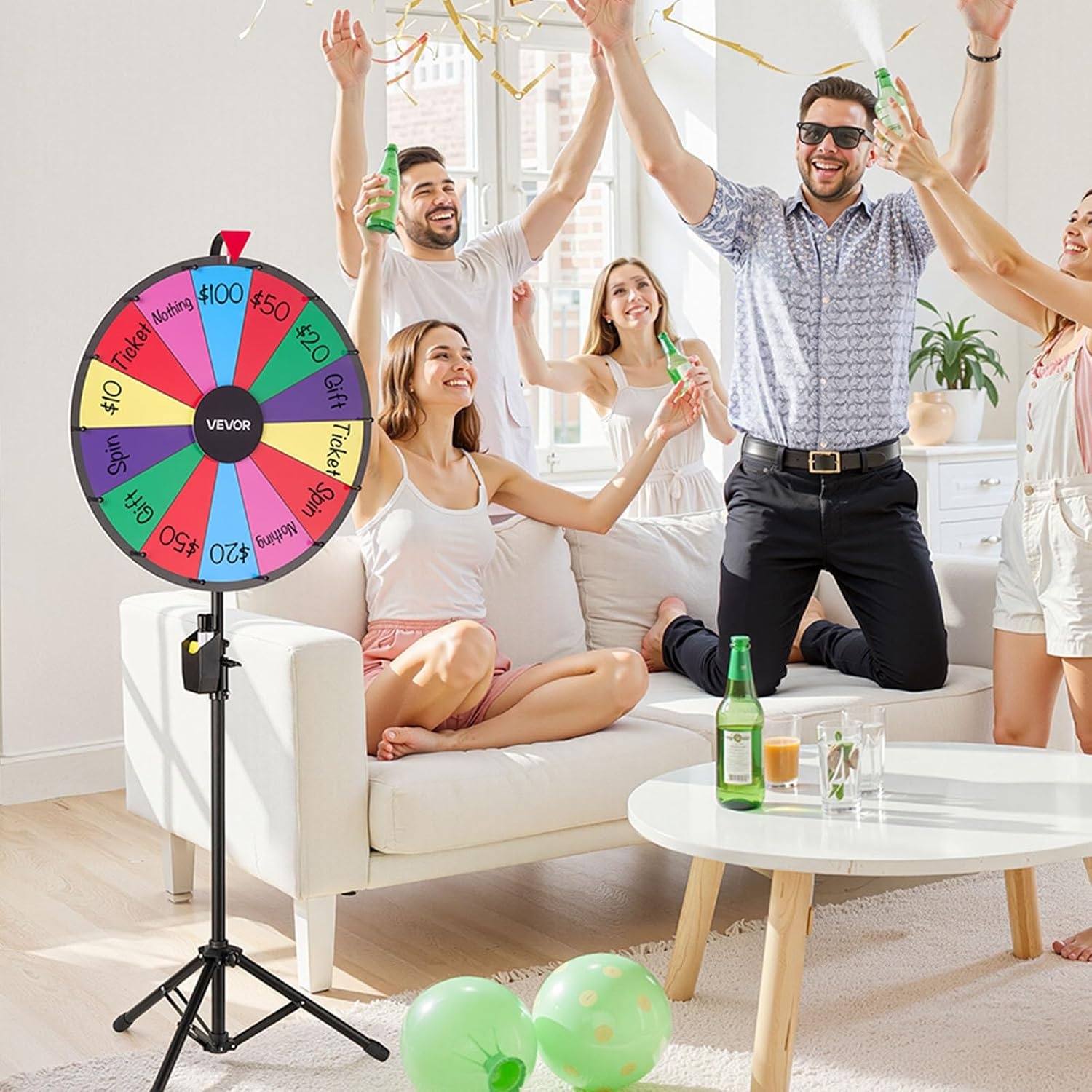 image:imageVEVOR 24 in Spinning Prize Wheel 14 Slots Spinning Wheel with Tripod Adjustable Height Win Fortune Roulette with a Dry Erase and 2 Markers 6 Colors Easy Assembly for Party Pub Trade Show Carnival