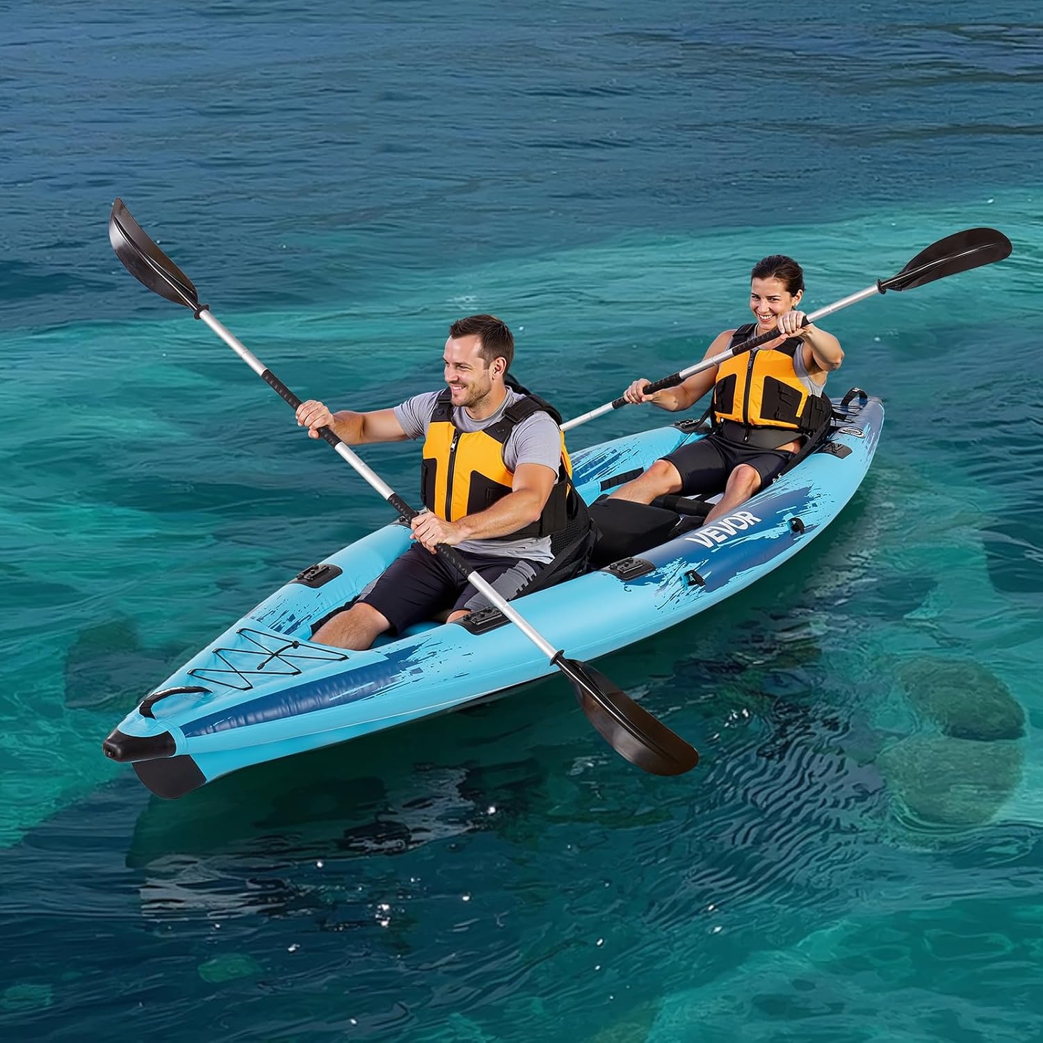 image:imageVEVOR 2Person Inflatable Kayak 144 x 37 Extra Spacious for Family amp Dogs 700lb Capacity Sitin Kayak with Accessories Includes 2 Paddles Pump amp Carry Bag Perfect for Fishing and Touring