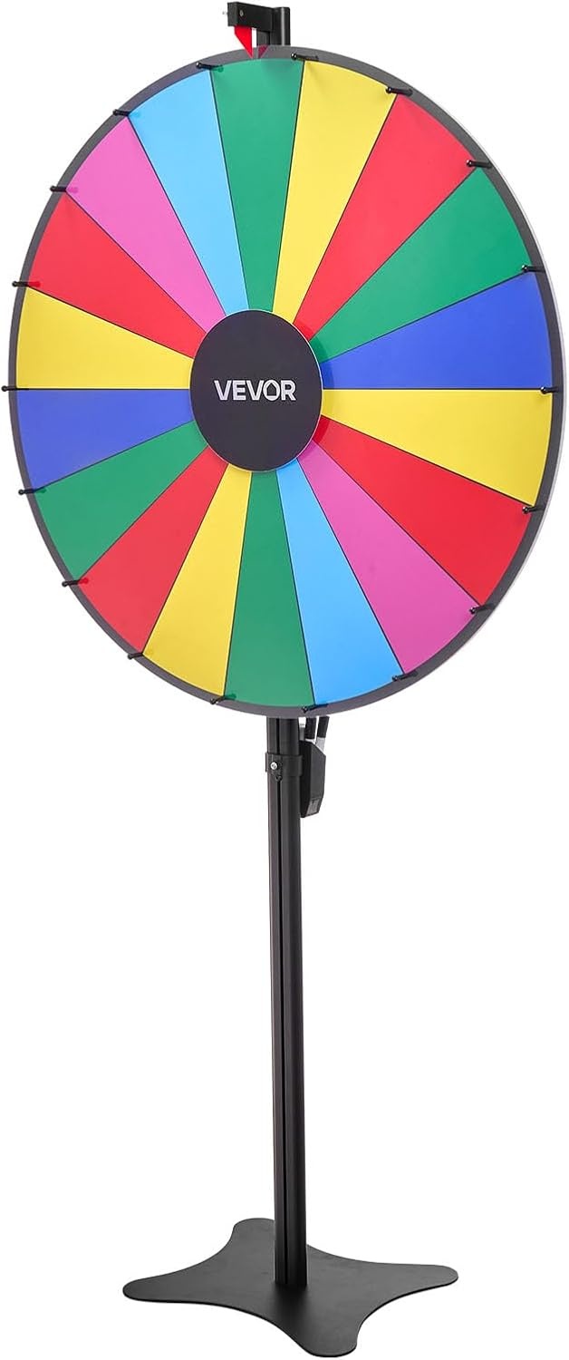 image:imageVEVOR 36 in Spinning Prize Wheel 18 Slots Spinning Wheel with Stand Adjustable Height Win Fortune Roulette with a Dry Erase and 2 Markers 6 Colors Easy Assembly for Party Pub Trade Show Carnival36 INCH