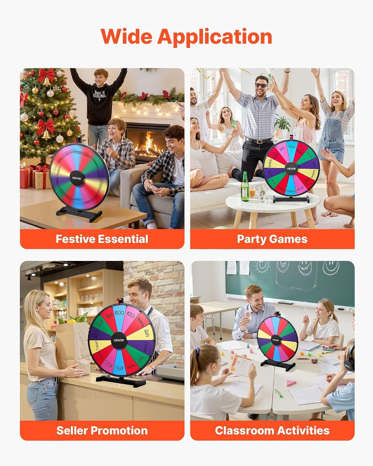 image:imageVEVOR 36 in Spinning Prize Wheel 18 Slots Spinning Wheel with Stand Adjustable Height Win Fortune Roulette with a Dry Erase and 2 Markers 6 Colors Easy Assembly for Party Pub Trade Show Carnival24 INCH TABLE TOP