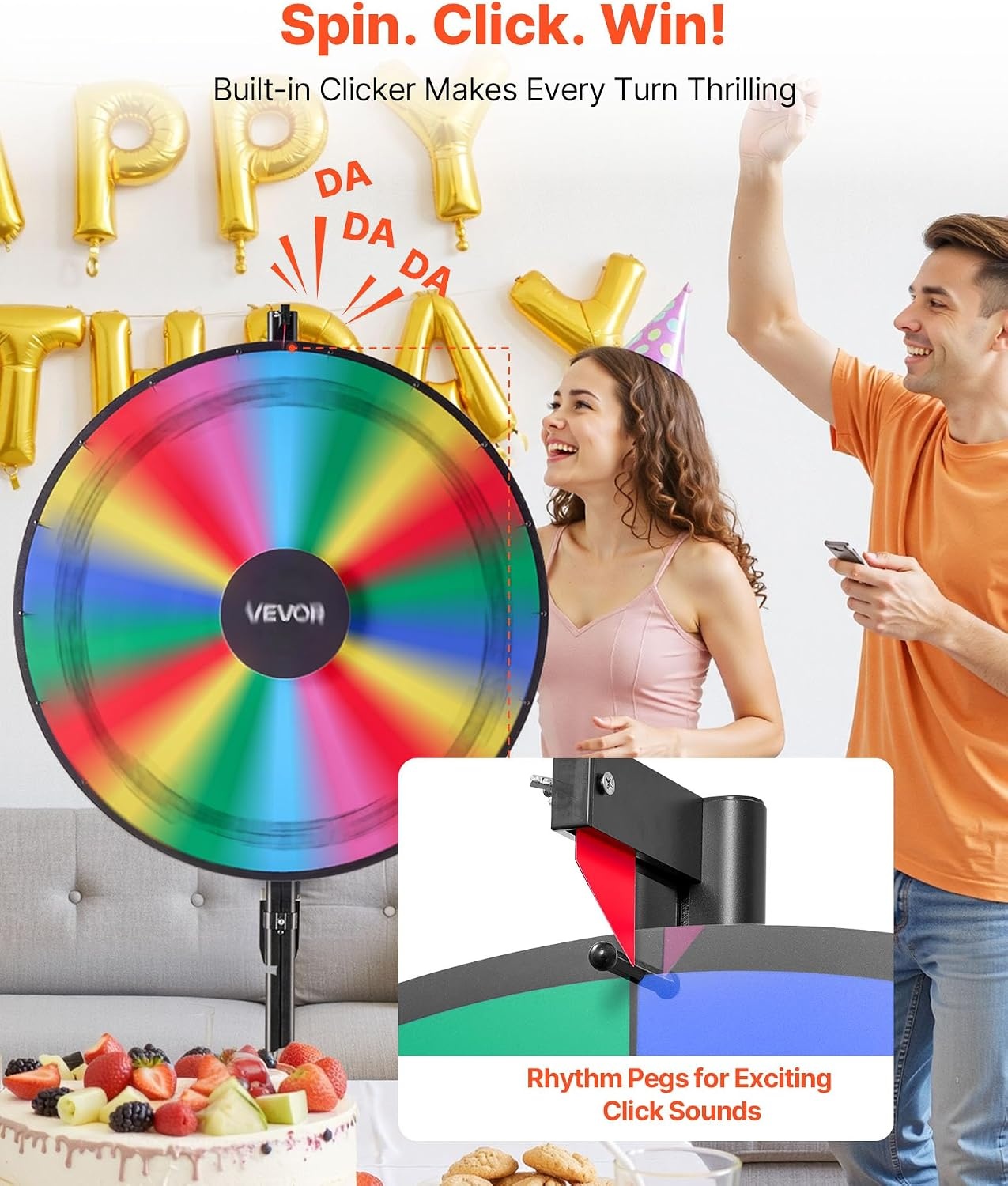 image:imageVEVOR 36 in Spinning Prize Wheel 18 Slots Spinning Wheel with Stand Adjustable Height Win Fortune Roulette with a Dry Erase and 2 Markers 6 Colors Easy Assembly for Party Pub Trade Show Carnival36 INCH