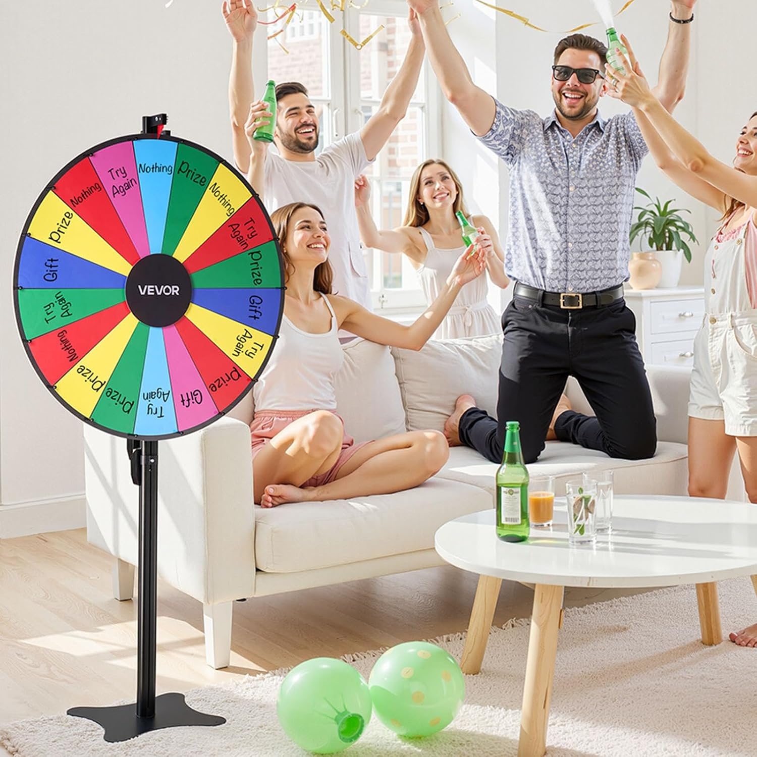 image:imageVEVOR 36 in Spinning Prize Wheel 18 Slots Spinning Wheel with Stand Adjustable Height Win Fortune Roulette with a Dry Erase and 2 Markers 6 Colors Easy Assembly for Party Pub Trade Show Carnival36 INCH