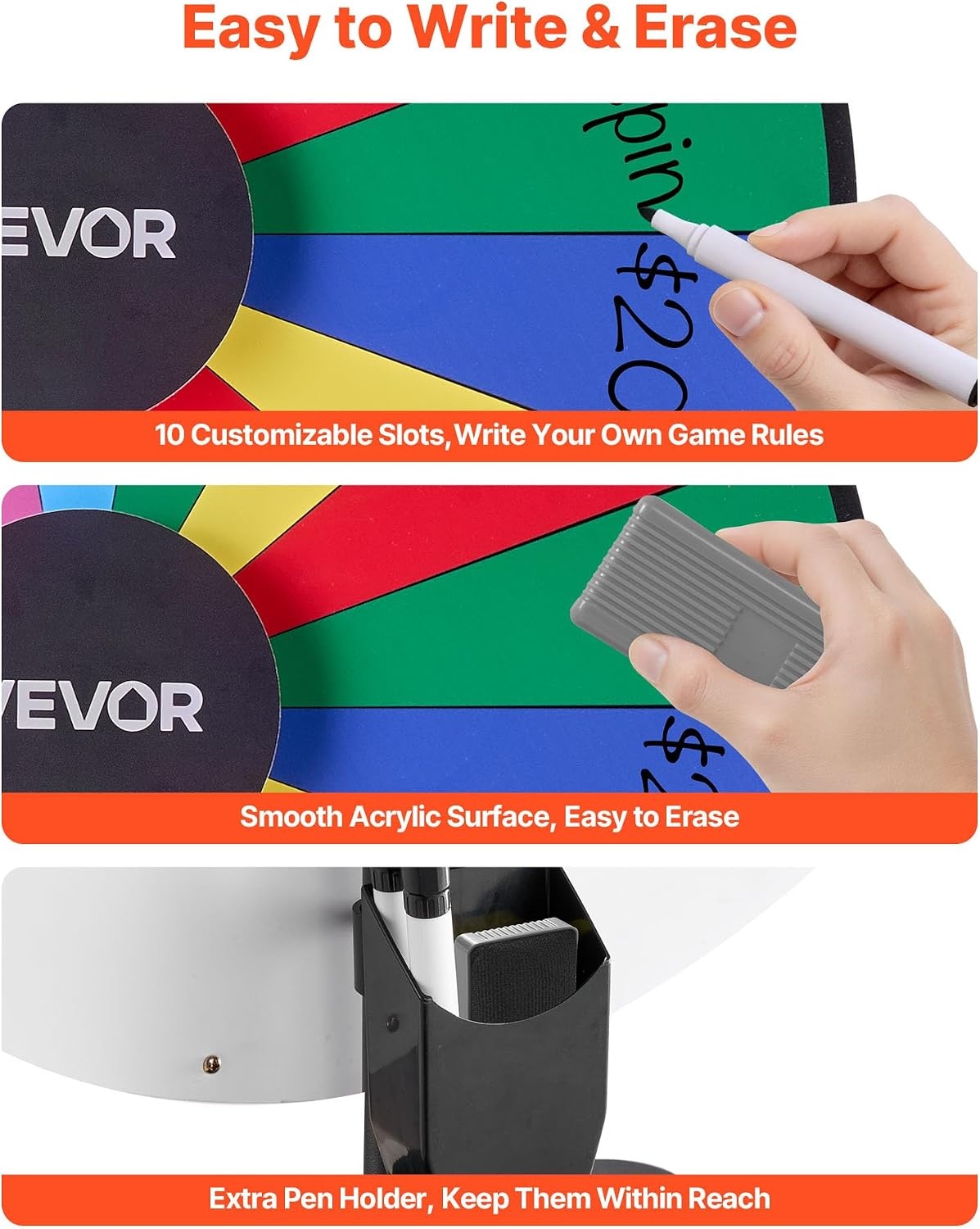 image:imageVEVOR 36 in Spinning Prize Wheel 18 Slots Spinning Wheel with Stand Adjustable Height Win Fortune Roulette with a Dry Erase and 2 Markers 6 Colors Easy Assembly for Party Pub Trade Show Carnival36 INCH