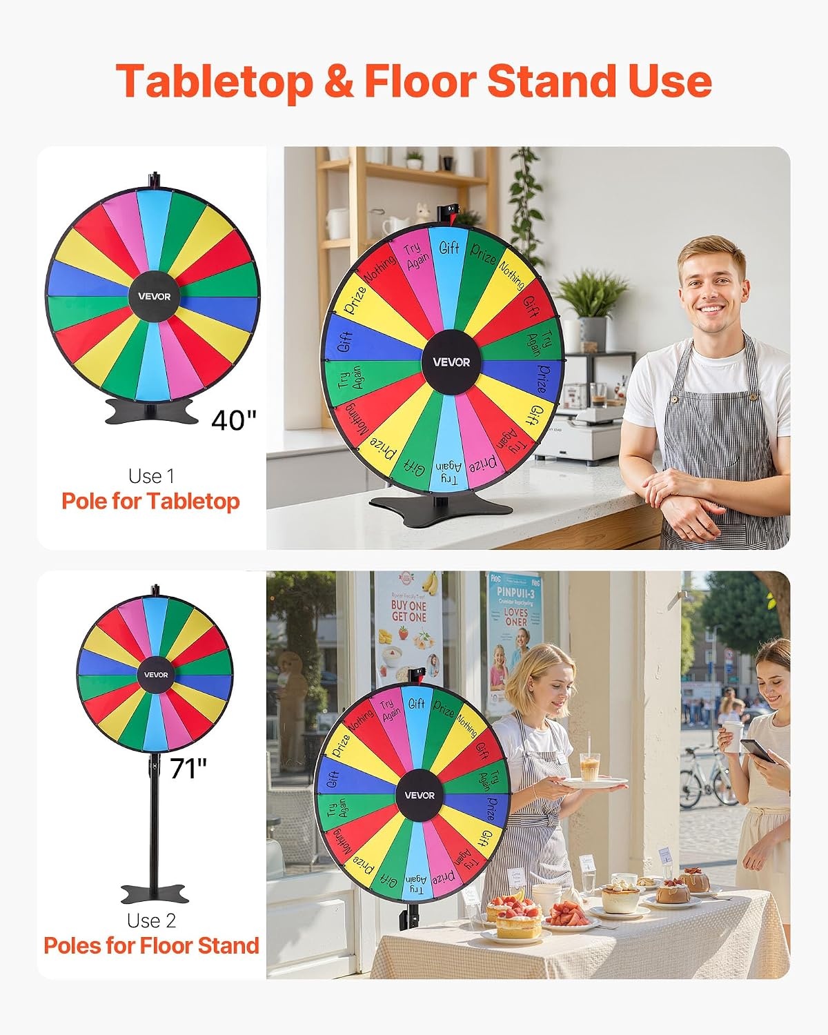 image:imageVEVOR 36 in Spinning Prize Wheel 18 Slots Spinning Wheel with Stand Adjustable Height Win Fortune Roulette with a Dry Erase and 2 Markers 6 Colors Easy Assembly for Party Pub Trade Show Carnival36 INCH