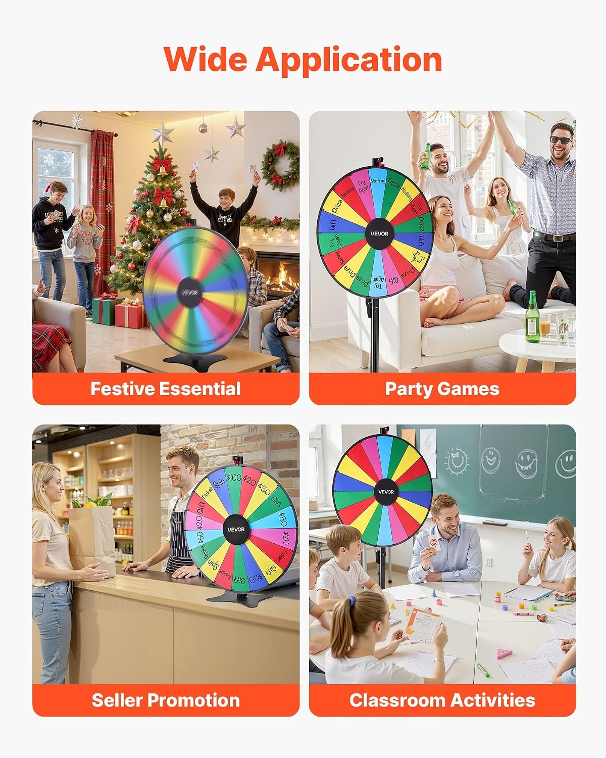 image:imageVEVOR 36 in Spinning Prize Wheel 18 Slots Spinning Wheel with Stand Adjustable Height Win Fortune Roulette with a Dry Erase and 2 Markers 6 Colors Easy Assembly for Party Pub Trade Show Carnival36 INCH
