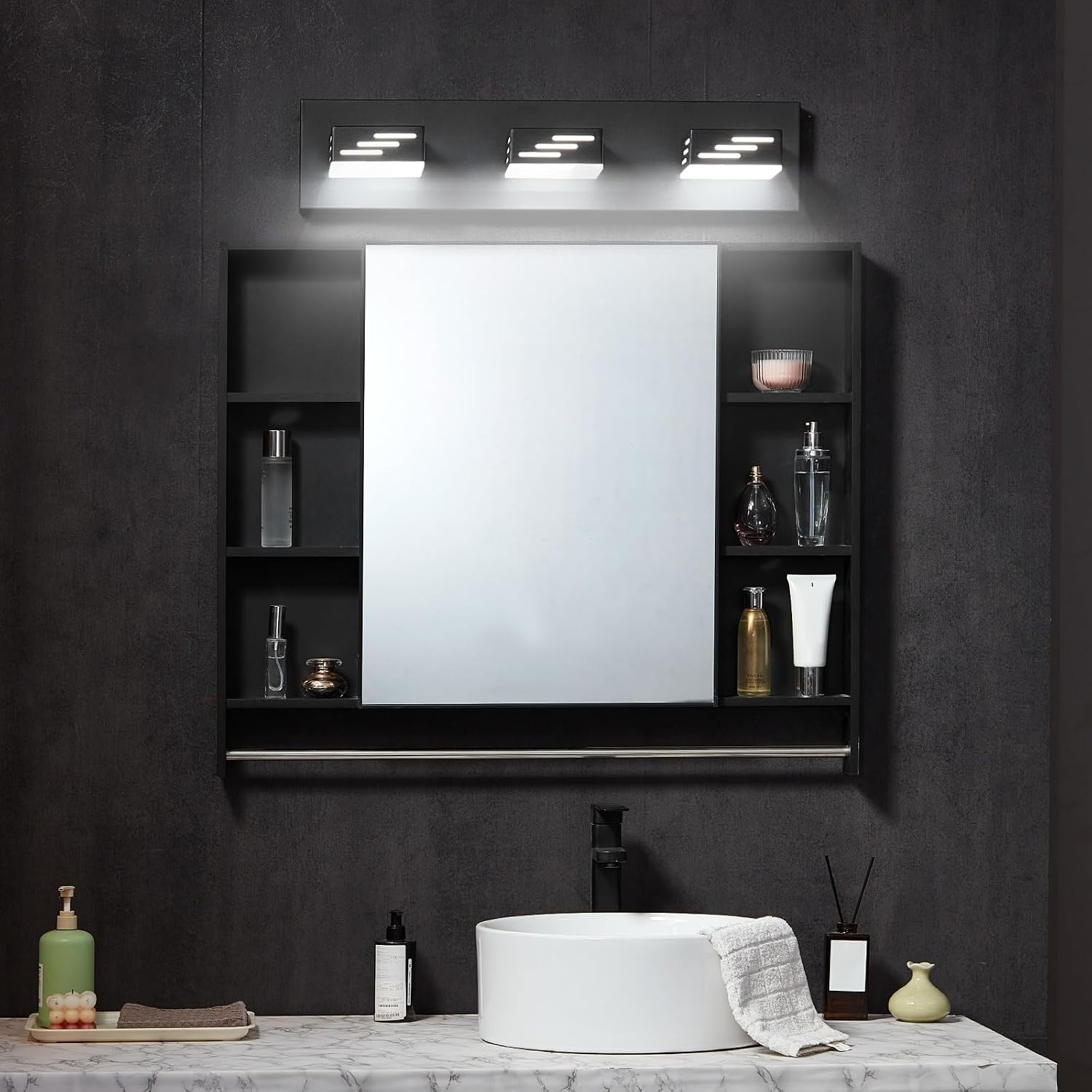 image:imageVEVOR 3Light LED Modern Vanity Light Fixtures 1969Inch Black Finish Bathroom Wall Lighting Fixture Over Mirror with IP44 Waterproof for Bathroom Living Room Bedroom Hallway Cool White 6000K