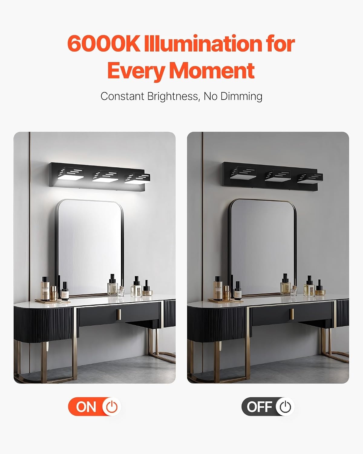image:imageVEVOR 3Light LED Modern Vanity Light Fixtures 1969Inch Black Finish Bathroom Wall Lighting Fixture Over Mirror with IP44 Waterproof for Bathroom Living Room Bedroom Hallway Cool White 6000K