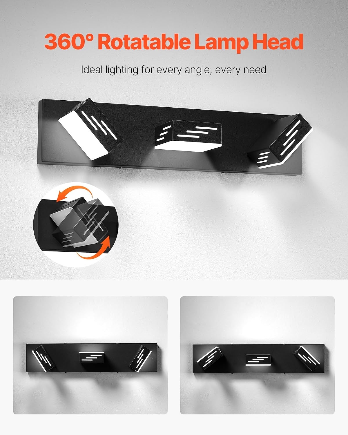 image:imageVEVOR 3Light LED Modern Vanity Light Fixtures 1969Inch Black Finish Bathroom Wall Lighting Fixture Over Mirror with IP44 Waterproof for Bathroom Living Room Bedroom Hallway Cool White 6000K