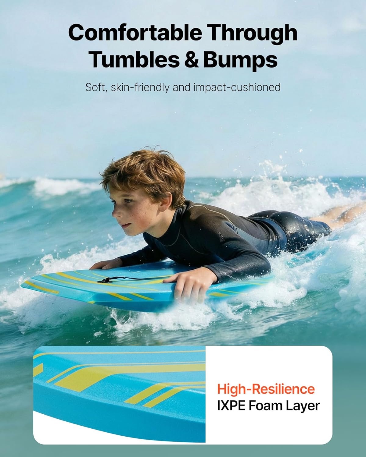 image:imageVEVOR 42Inch Bodyboard Body Board Trainer with EPS Foam Core amp Wrist Leash UVResistant Beach Bodyboard for Beginners Youth Up to 180 lbs