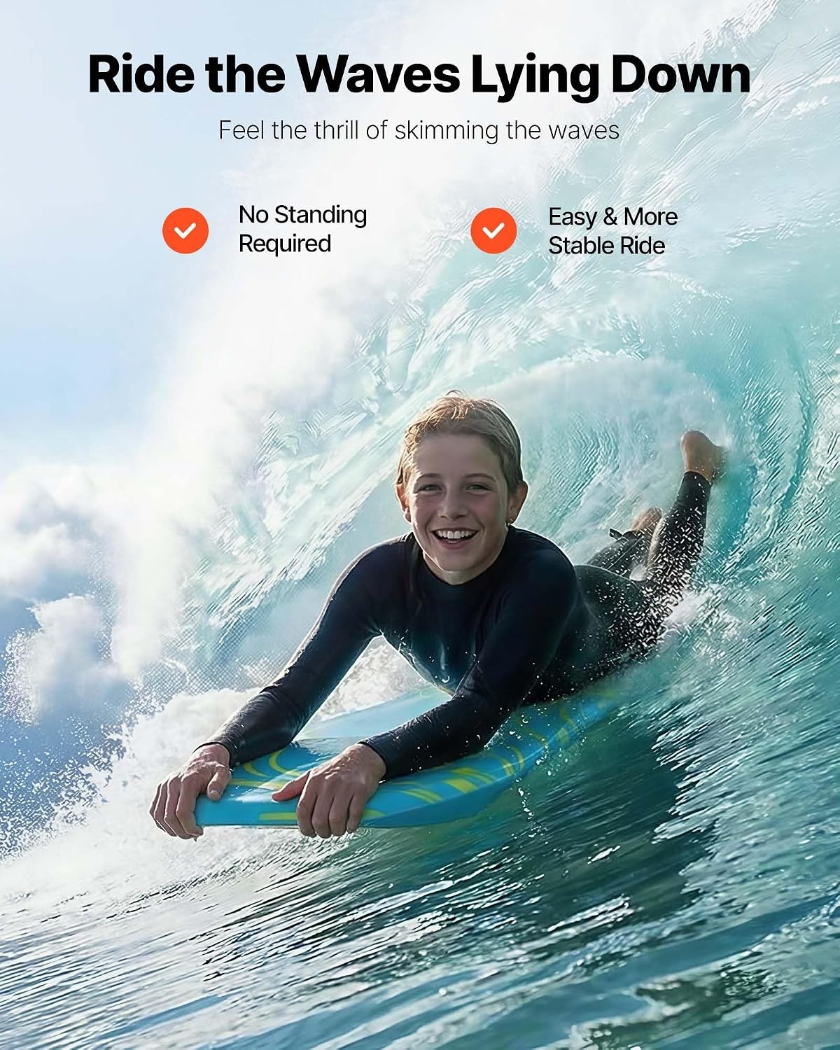 image:imageVEVOR 42Inch Bodyboard Body Board Trainer with EPS Foam Core amp Wrist Leash UVResistant Beach Bodyboard for Beginners Youth Up to 180 lbs