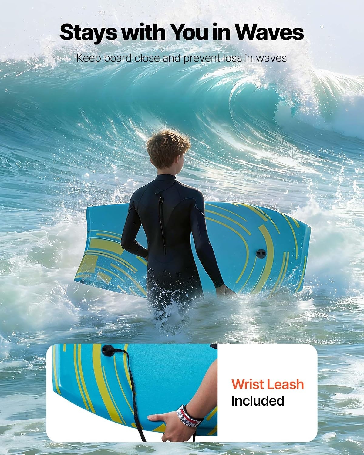 image:imageVEVOR 42Inch Bodyboard Body Board Trainer with EPS Foam Core amp Wrist Leash UVResistant Beach Bodyboard for Beginners Youth Up to 180 lbs