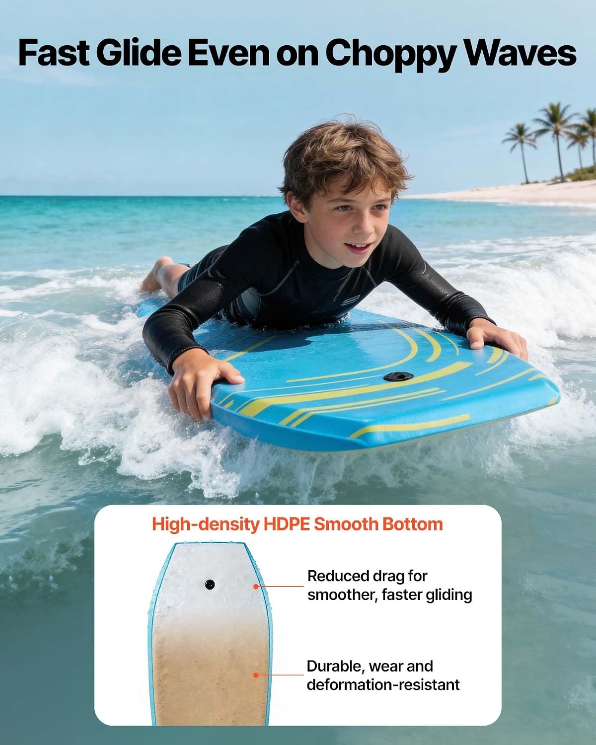 image:imageVEVOR 42Inch Bodyboard Body Board Trainer with EPS Foam Core amp Wrist Leash UVResistant Beach Bodyboard for Beginners Youth Up to 180 lbs