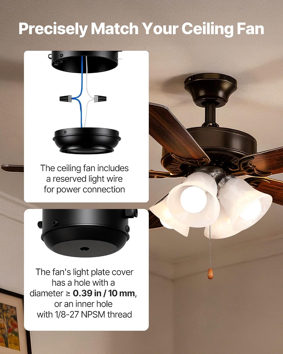 image:imageVEVOR Ceiling Fan Light Kit FourLight 3000K 750lm Fan Light Kit with Pull Chain Replacement Light Fixture for Living Room Bedroom Home Decor Cloud White Glass Shade Brushed Nickel Floral Shape