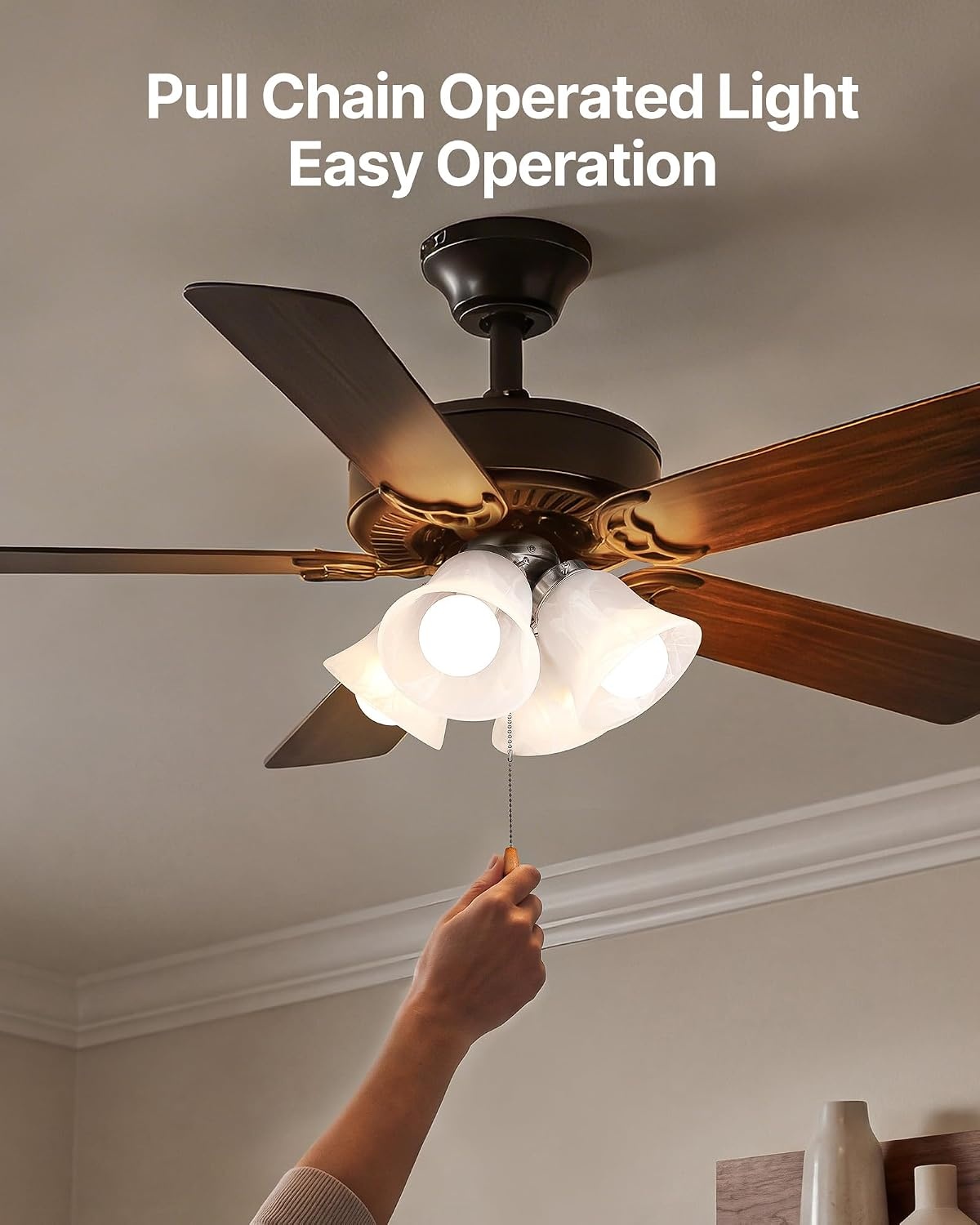 image:imageVEVOR Ceiling Fan Light Kit FourLight 3000K 750lm Fan Light Kit with Pull Chain Replacement Light Fixture for Living Room Bedroom Home Decor Cloud White Glass Shade Brushed Nickel Floral Shape