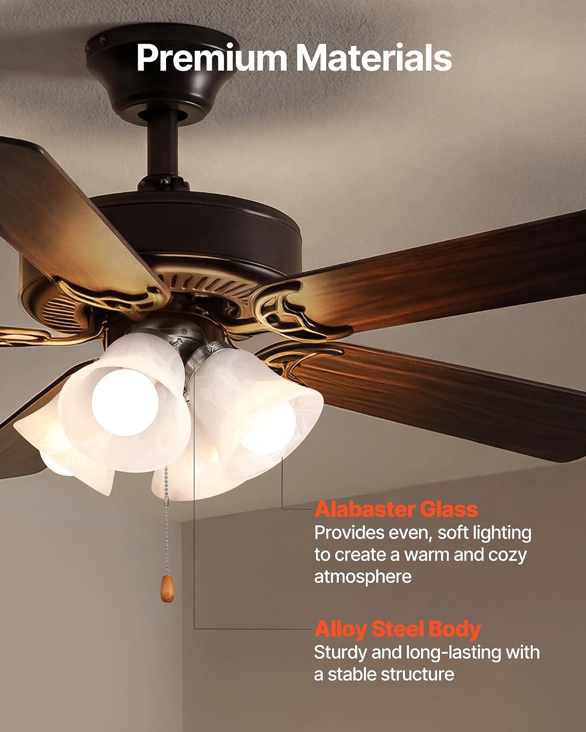 image:imageVEVOR Ceiling Fan Light Kit FourLight 3000K 750lm Fan Light Kit with Pull Chain Replacement Light Fixture for Living Room Bedroom Home Decor Cloud White Glass Shade Brushed Nickel Floral Shape
