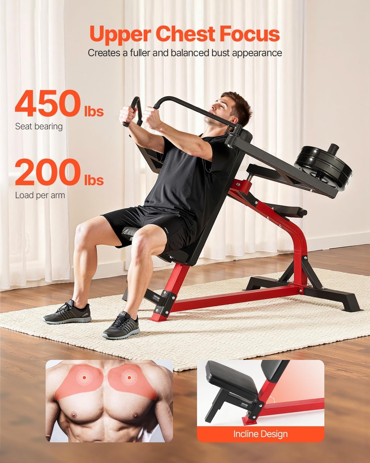 image:imageVEVOR Chest Press Machine Incline Chest Fly and Rear Delt Fly Machine 450 LBS Chest Machine Adjustable Fitness Bench Press Machine Home Gym Equipment for Upper Body Strength Training Machine