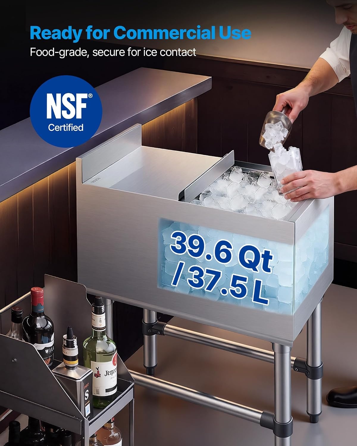 image:imageVEVOR Commercial Ice Bin Stainless Steel Ice Chest with Sliding Lid 24H LongLasting Insulation Cooler Cart Cocktail Unit for Bar Restaurant Pub NSF 24 Inch12 x 24 x 33